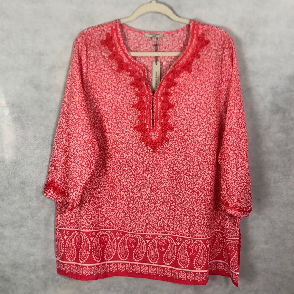 Anna Carson Woman Cotton Flowy Boho Floral PrintTunic Size 1X